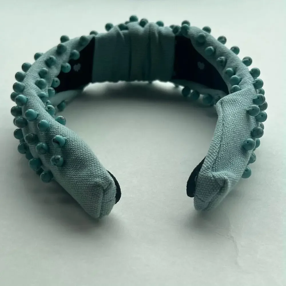 Lele Sadoughi Elegant Turquoise Beaded Knotted Statement Headband MINT